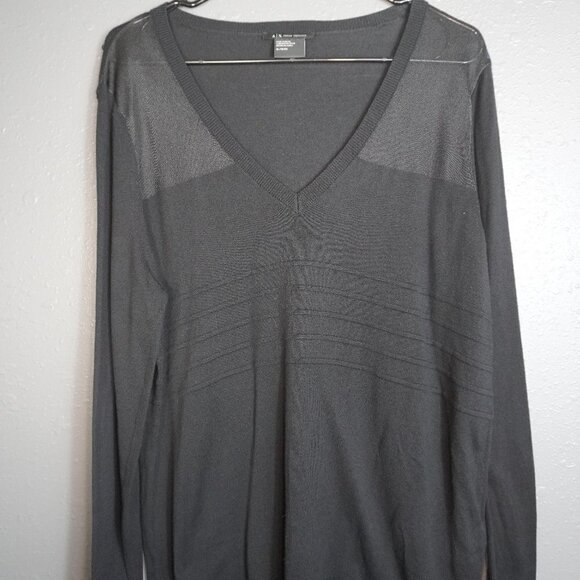 Armani Exchange Womens Black Long Sleeve Mesh Cardigan Basic Sweater Size XL